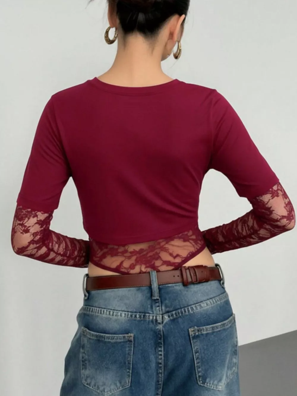Lace Patchwork Round Neck Bodysuit, image 19