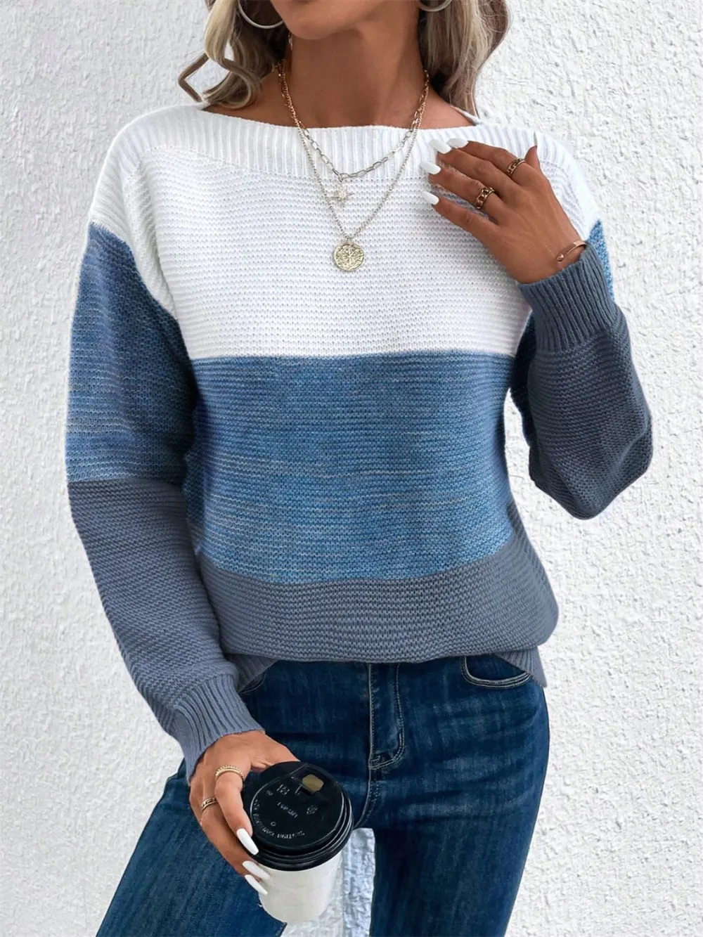 Color Block Drop Shoulder Long Sleeve Sweater, image 22