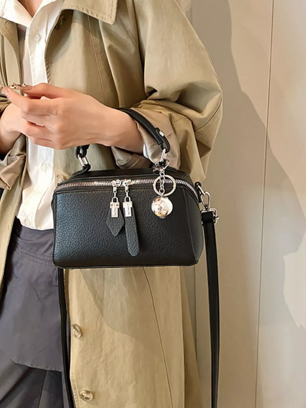 Textured Leather Handbag, image 2