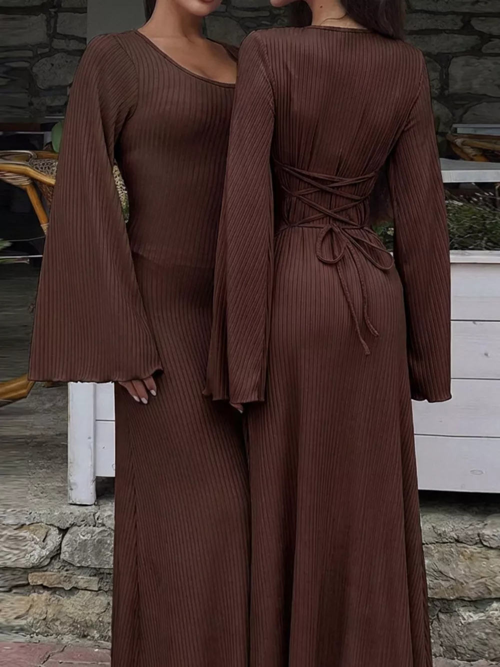 Elegant Ribbed Knit Long Sleeve Maxi Dress, image 3
