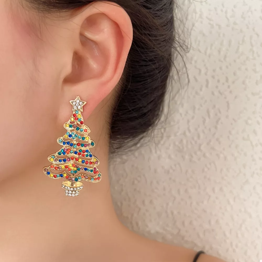 Christmas Tree Rhinestone Earrings, image 7