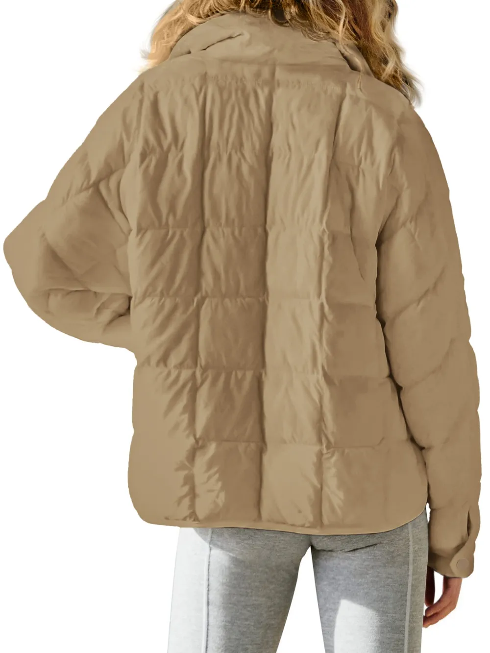 Pocketed Plaid Quilted Zip Up Winter Coat, image 3