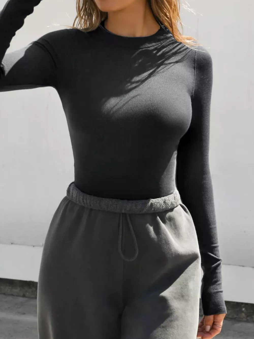 Long Sleeve Crop T-Shirt with Ribbed Texture, image 16