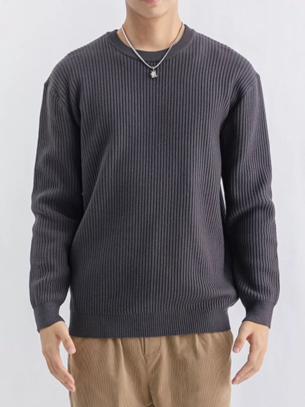Men's Plus Size Ribbed Knit Crew Neck Sweater, image 9