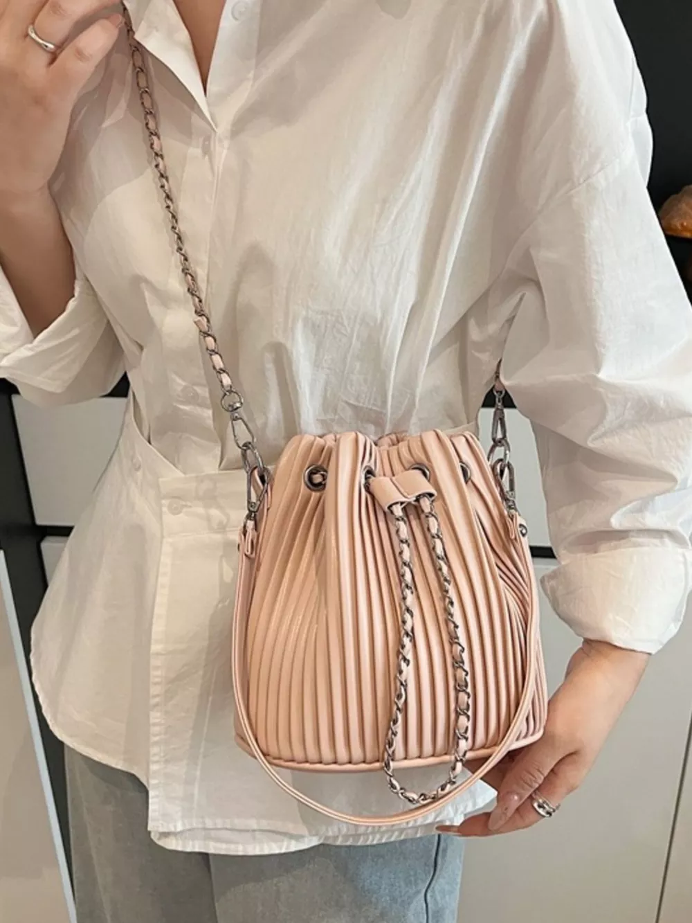 Pleated Bucket Crossbody Bag, image 10