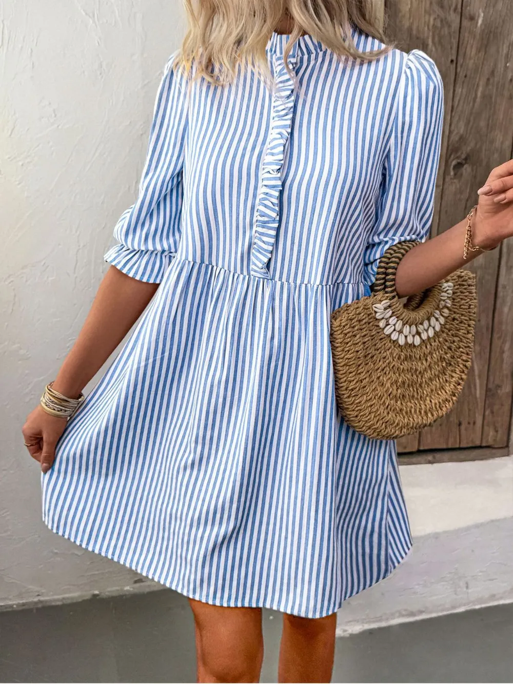 Striped Half Sleeve Mini Shirt Dress, image 9