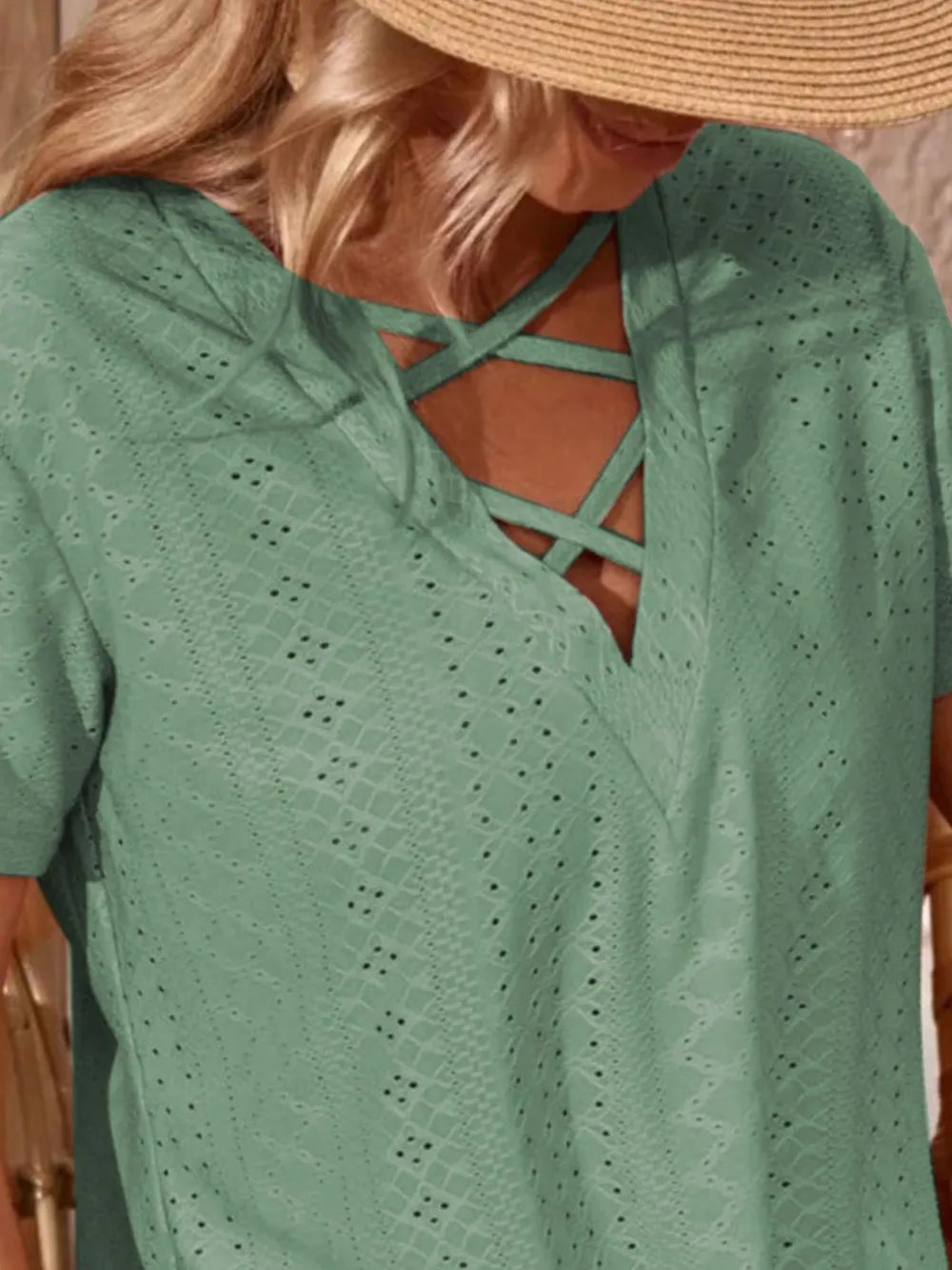 Eyelet Crisscross Short Sleeve T-Shirt, image 12