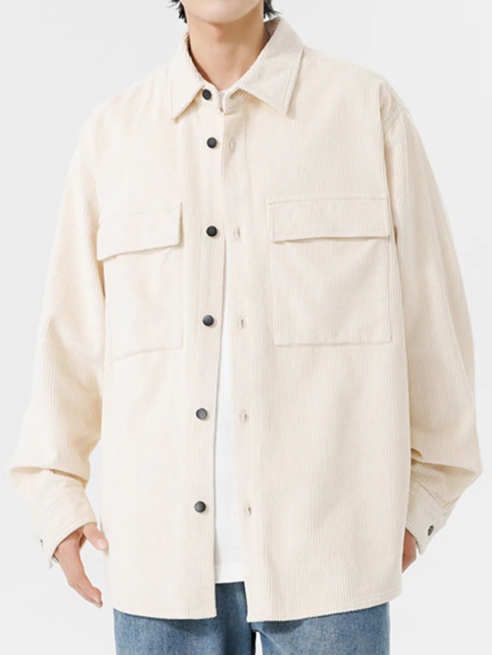 Men's Plus Size Oversized Button Up Corduroy Shirt, image 5
