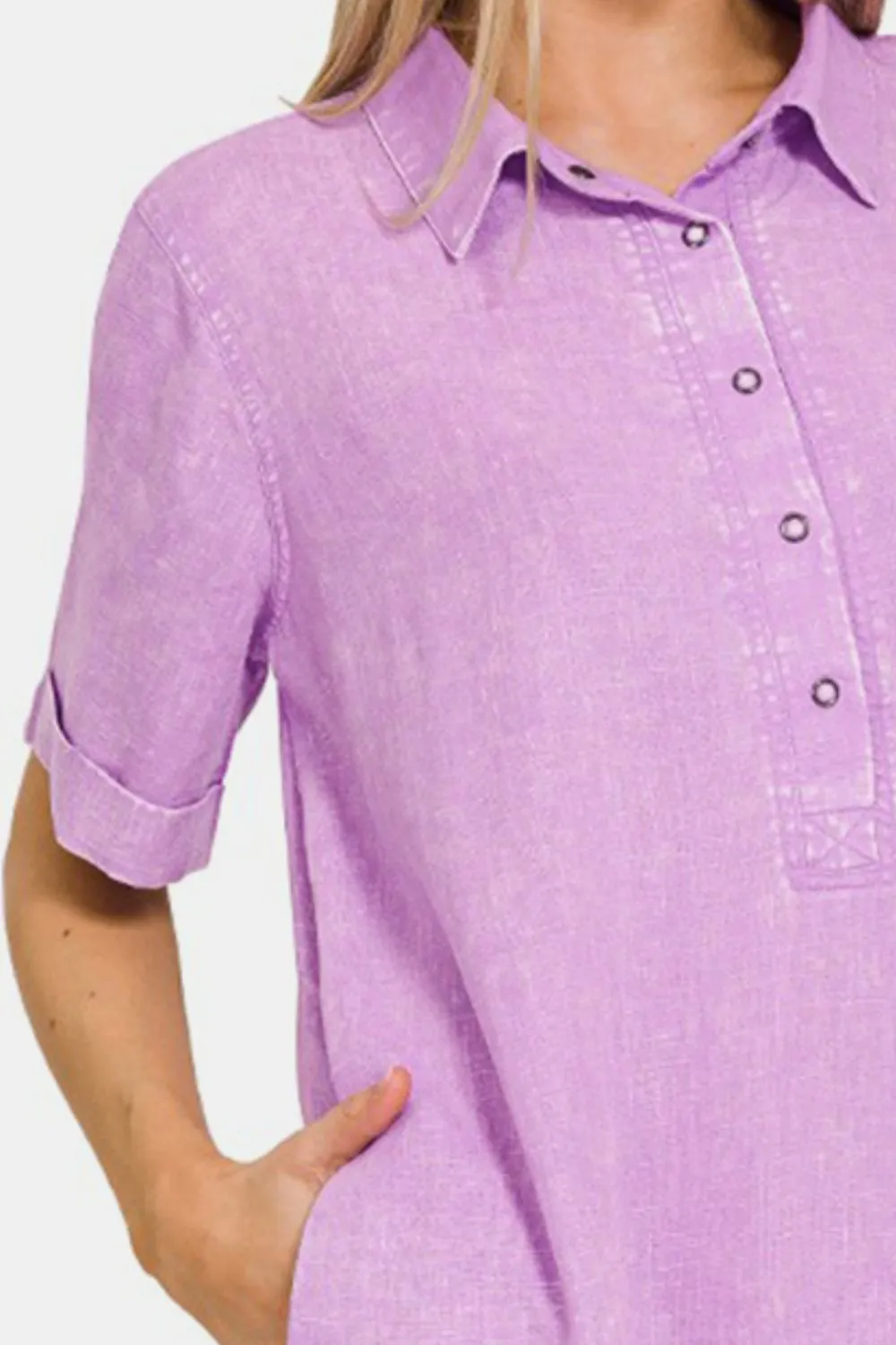Washed Linen Raw Hem Dress with Pockets, image 2