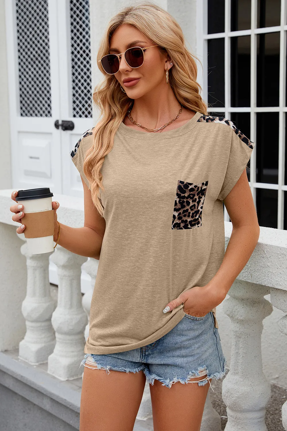 Leopard Round Neck Cap Sleeve T-Shirt, image 30