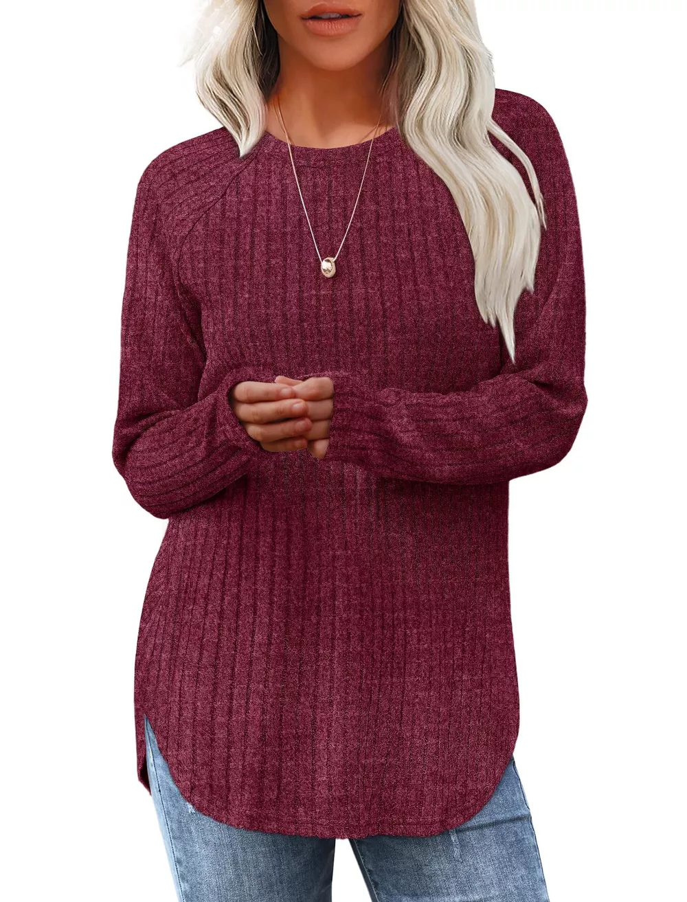 Casual Ribbed Knit Long Sleeve T-Shirt, image 11