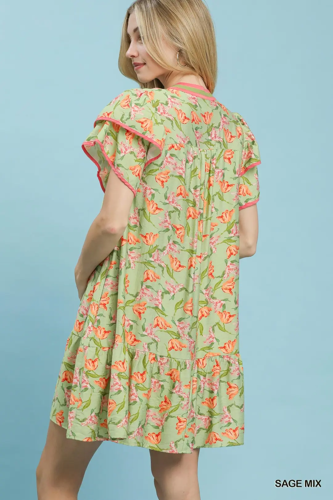 Floral Flutter Sleeve Tiered Dress, image 3