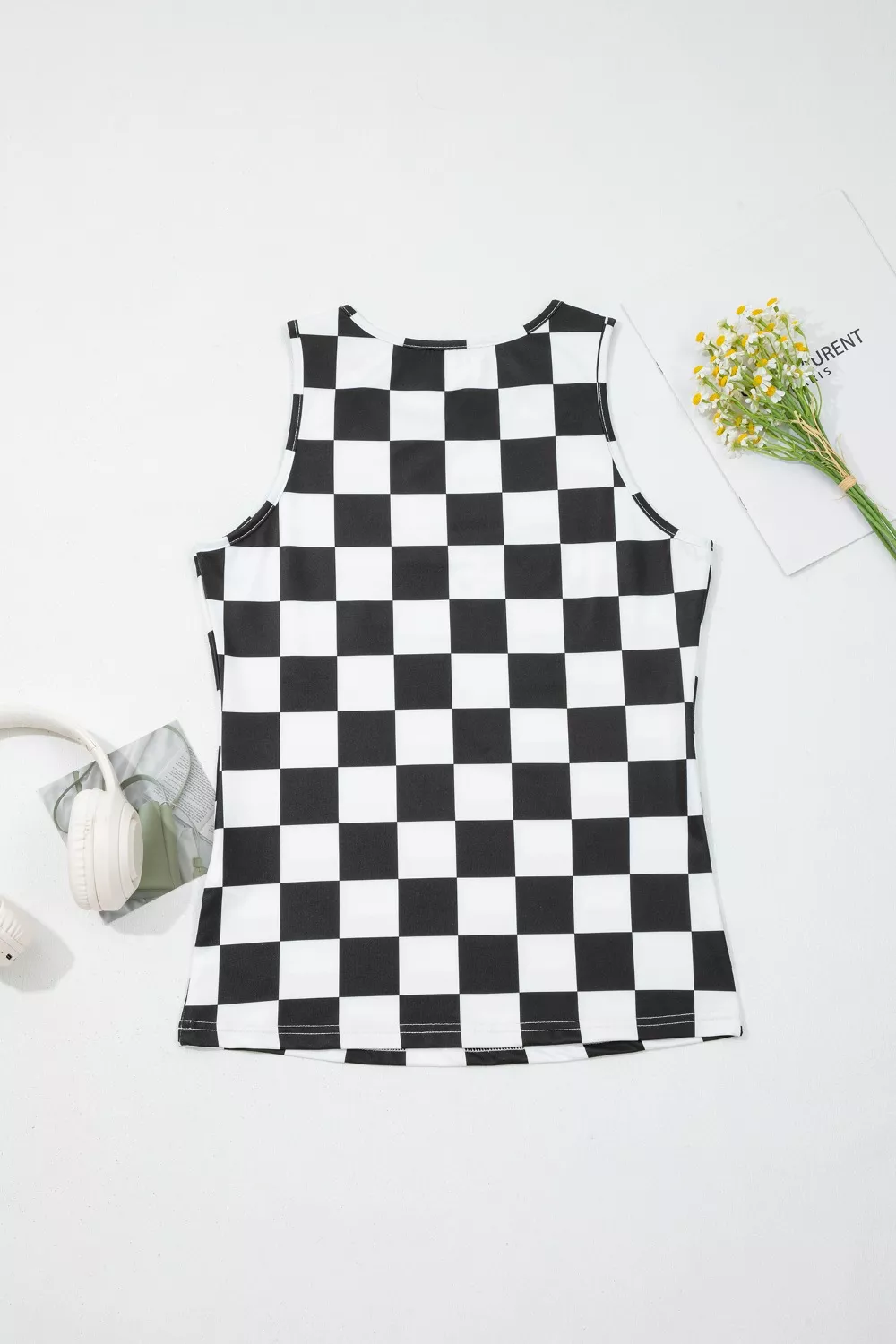 Checkerboard Printed Slim Tank Top, image 3