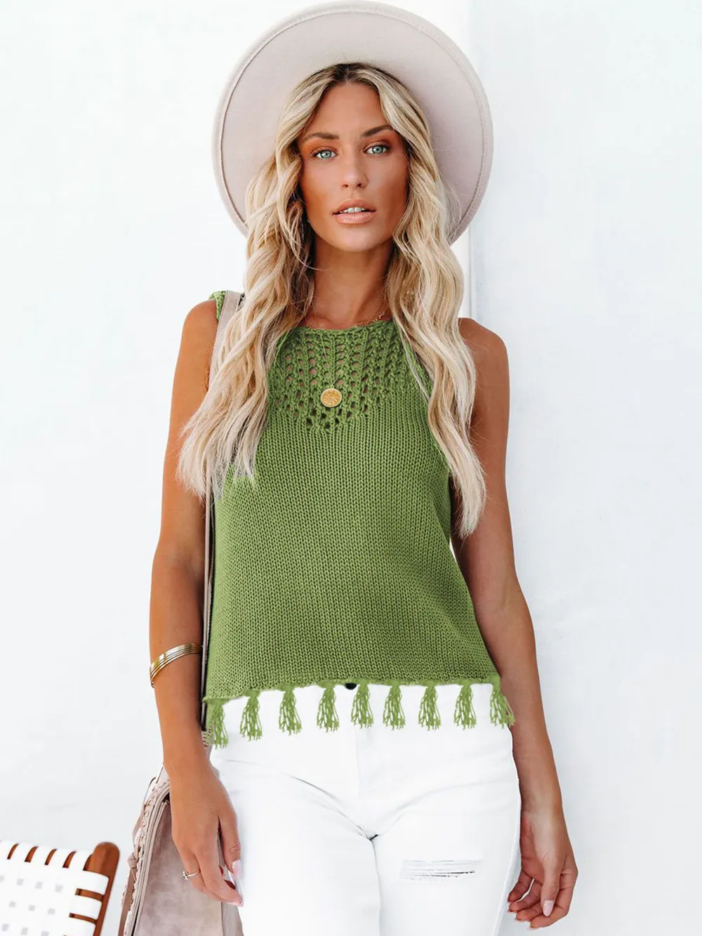 Cutout Tassel Round Neck Tank, image 14