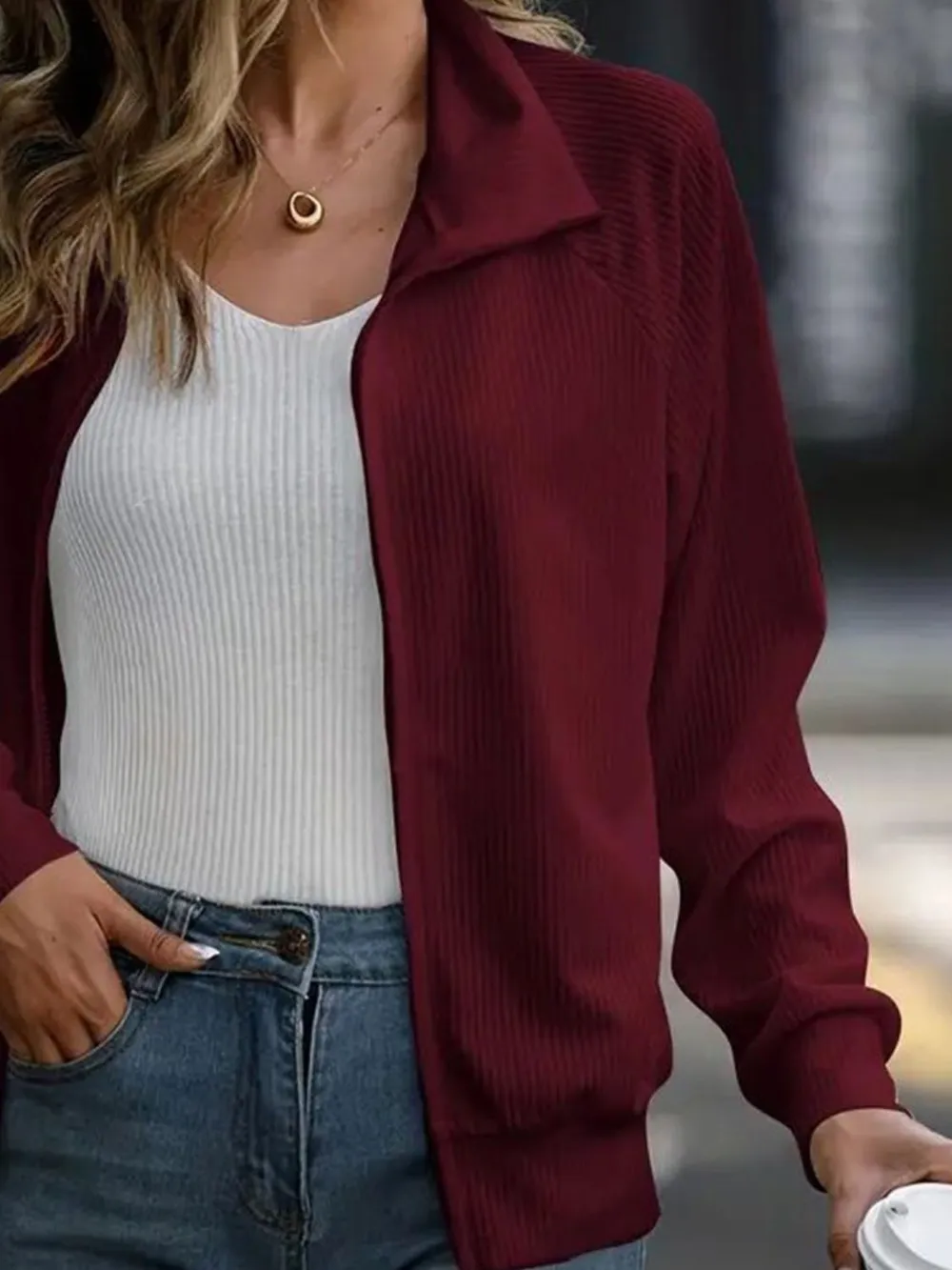 Zip Up Collared Neck Raglan Sleeve Jacket, image 15
