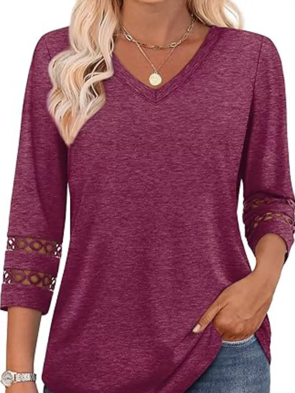 V-Neck Cutout 3/4 Sleeve T-Shirt, image 11