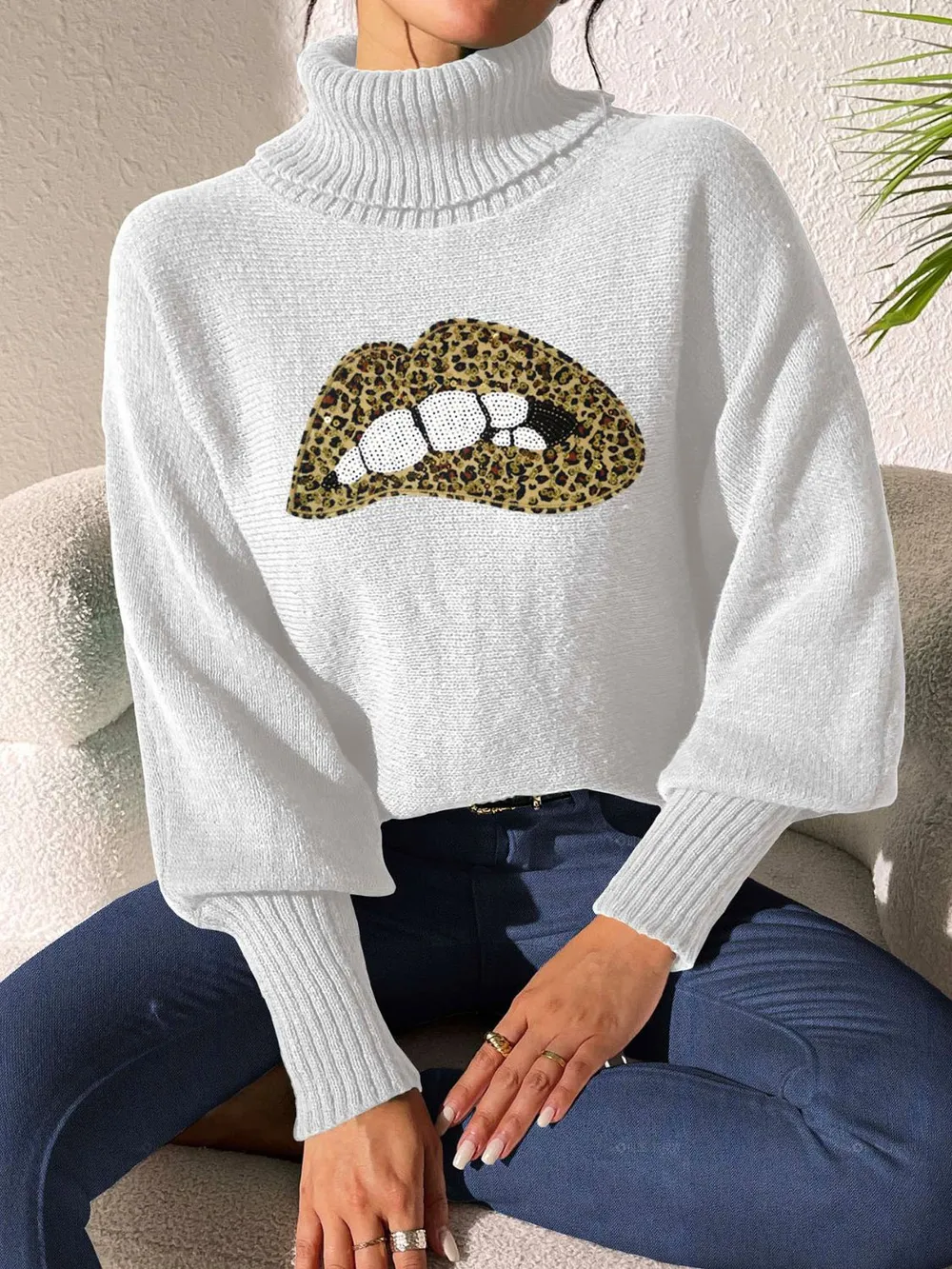 Lip Turtleneck Long Sleeve Sweater, image 27