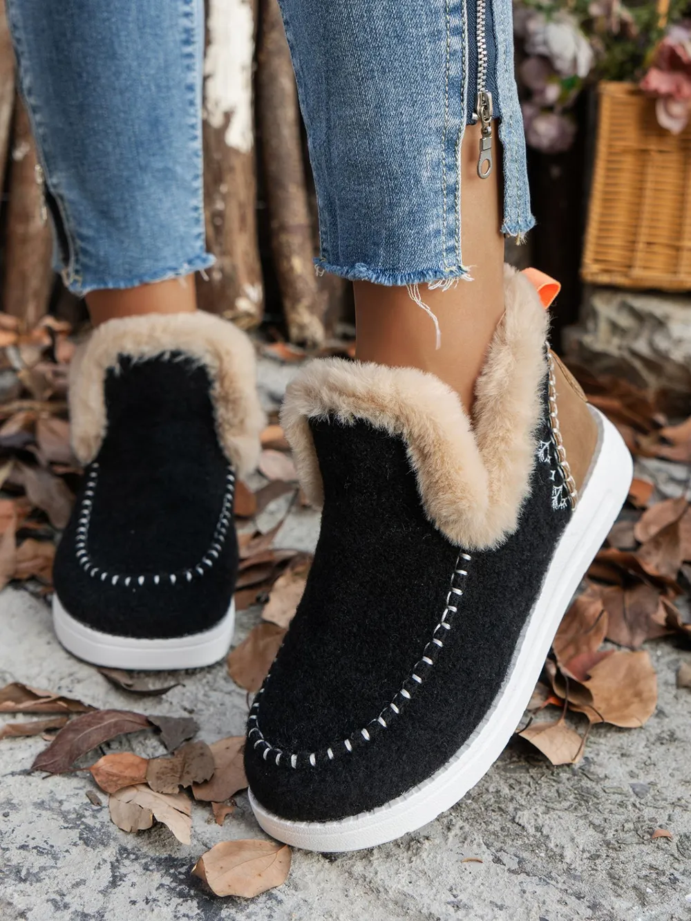 Furry Suede Round Toe Flat Sneakers, image 11