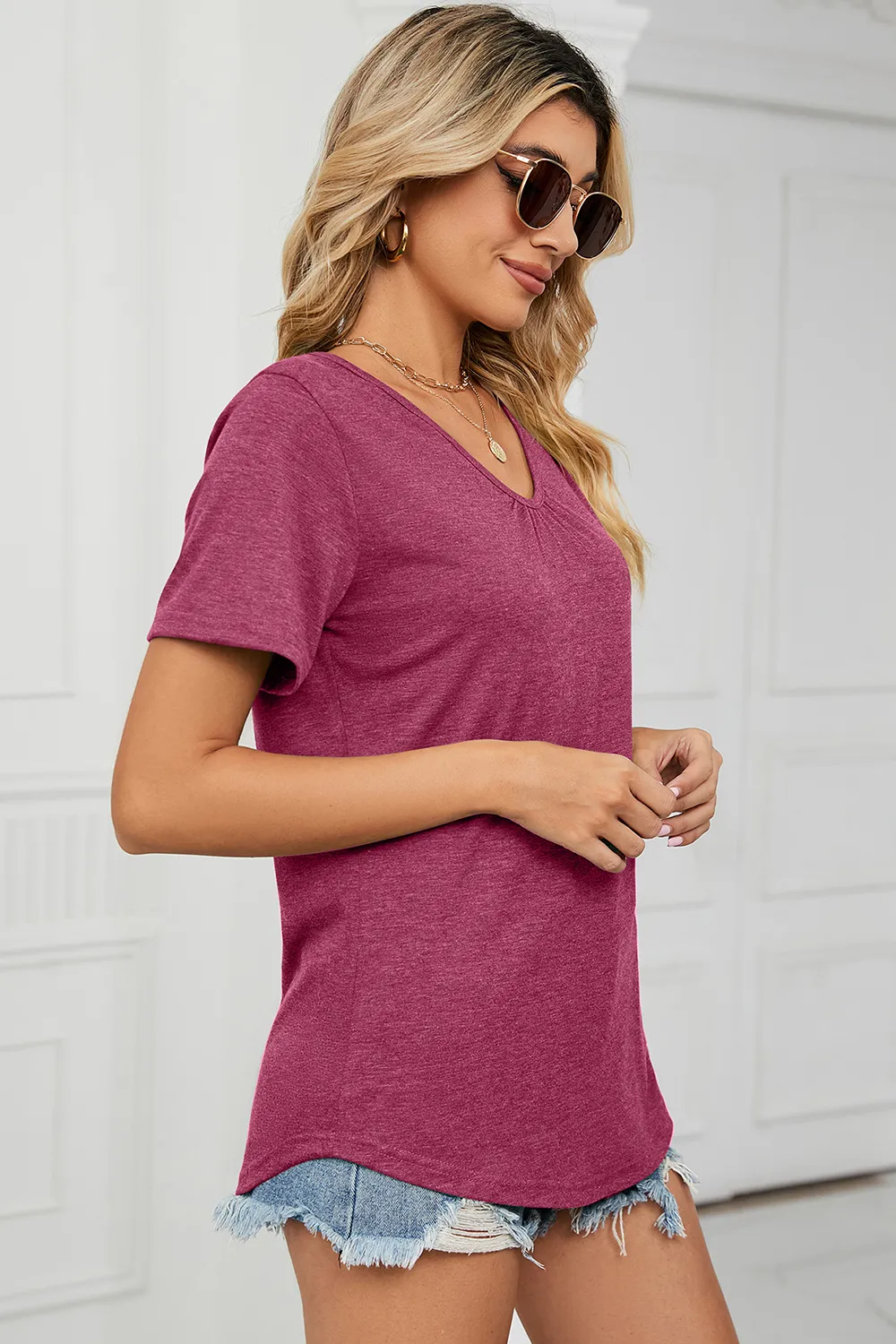 V-Neck Short Sleeve T-Shirt, image 22