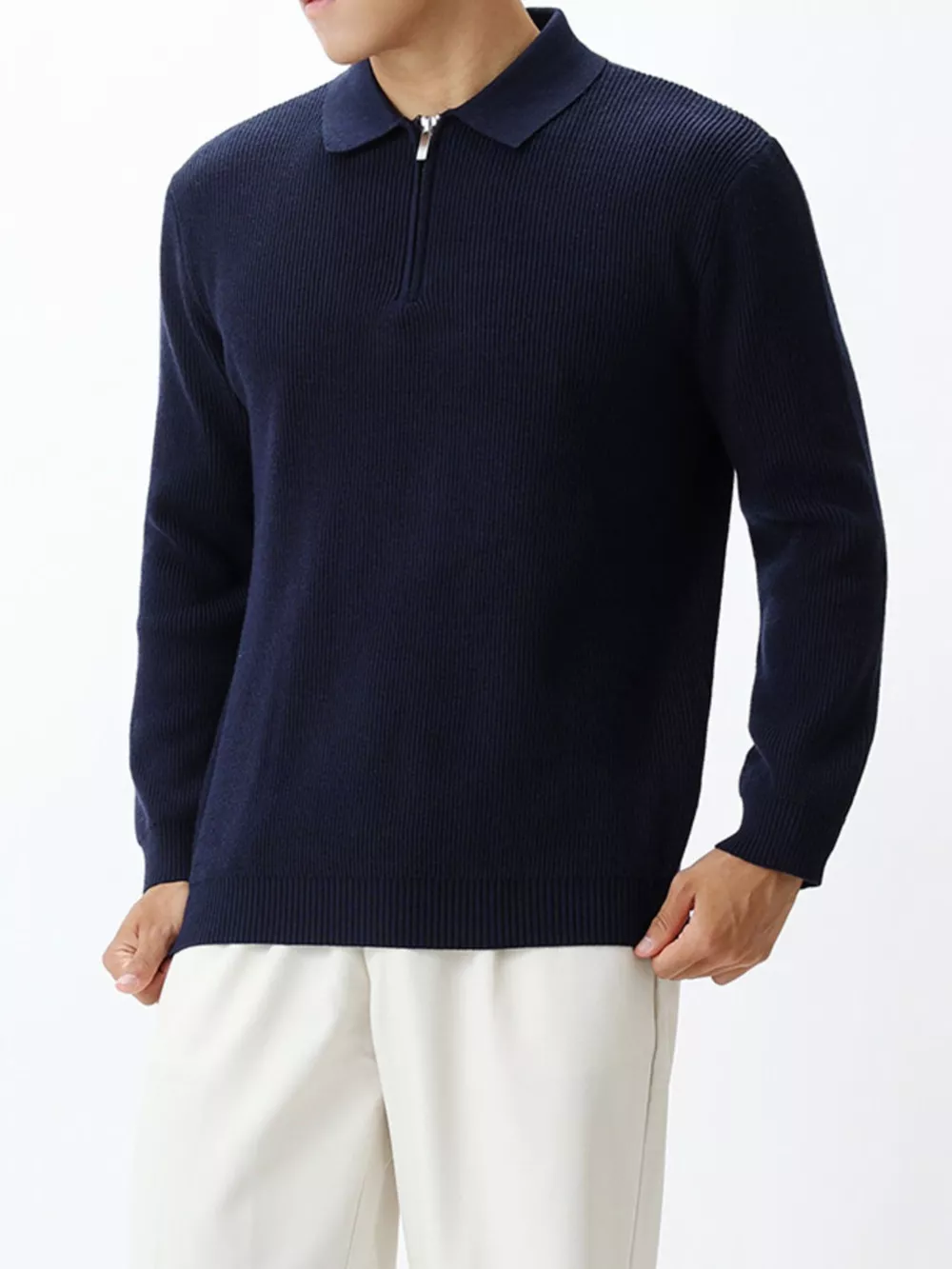 Men's Plus Size Ribbed Knit Quarter-Zip Sweater, image 9