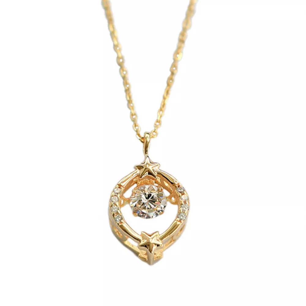 18K Gold-Plated Zircon Star Circle Pendant Necklace, image 6