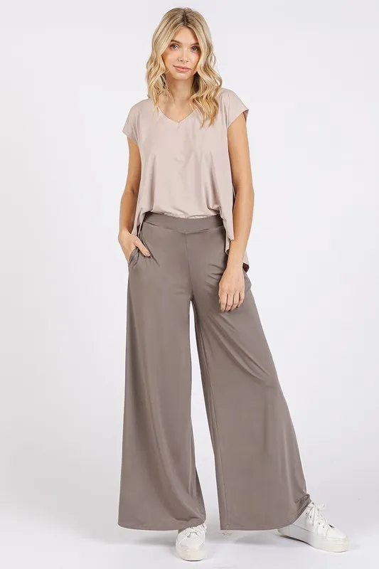 Yoga Air Stretch Elastic Waist Wide Leg Pants