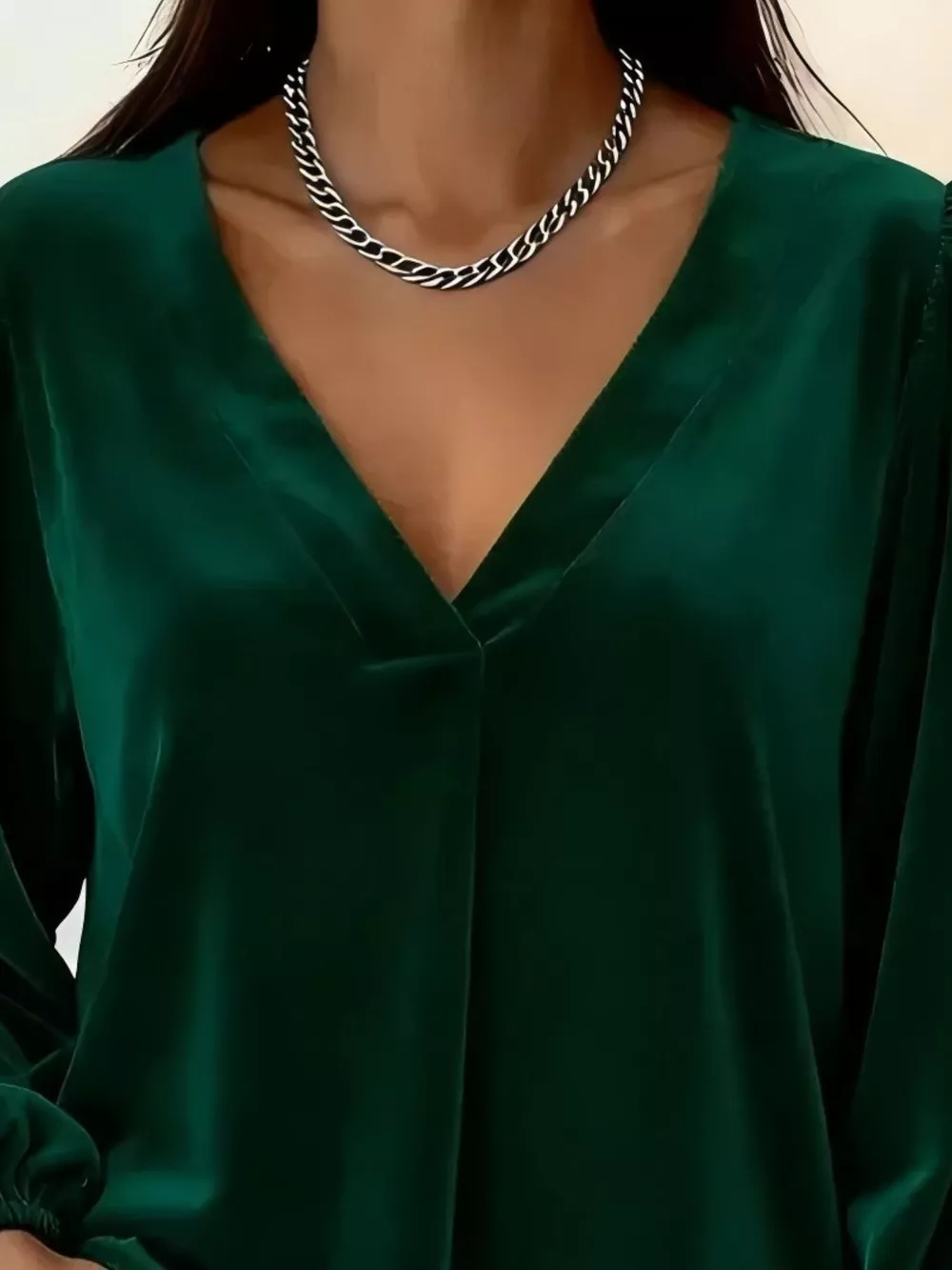 Full Size Velvet V-Neck Long Sleeve Blouse Plus Size, image 11