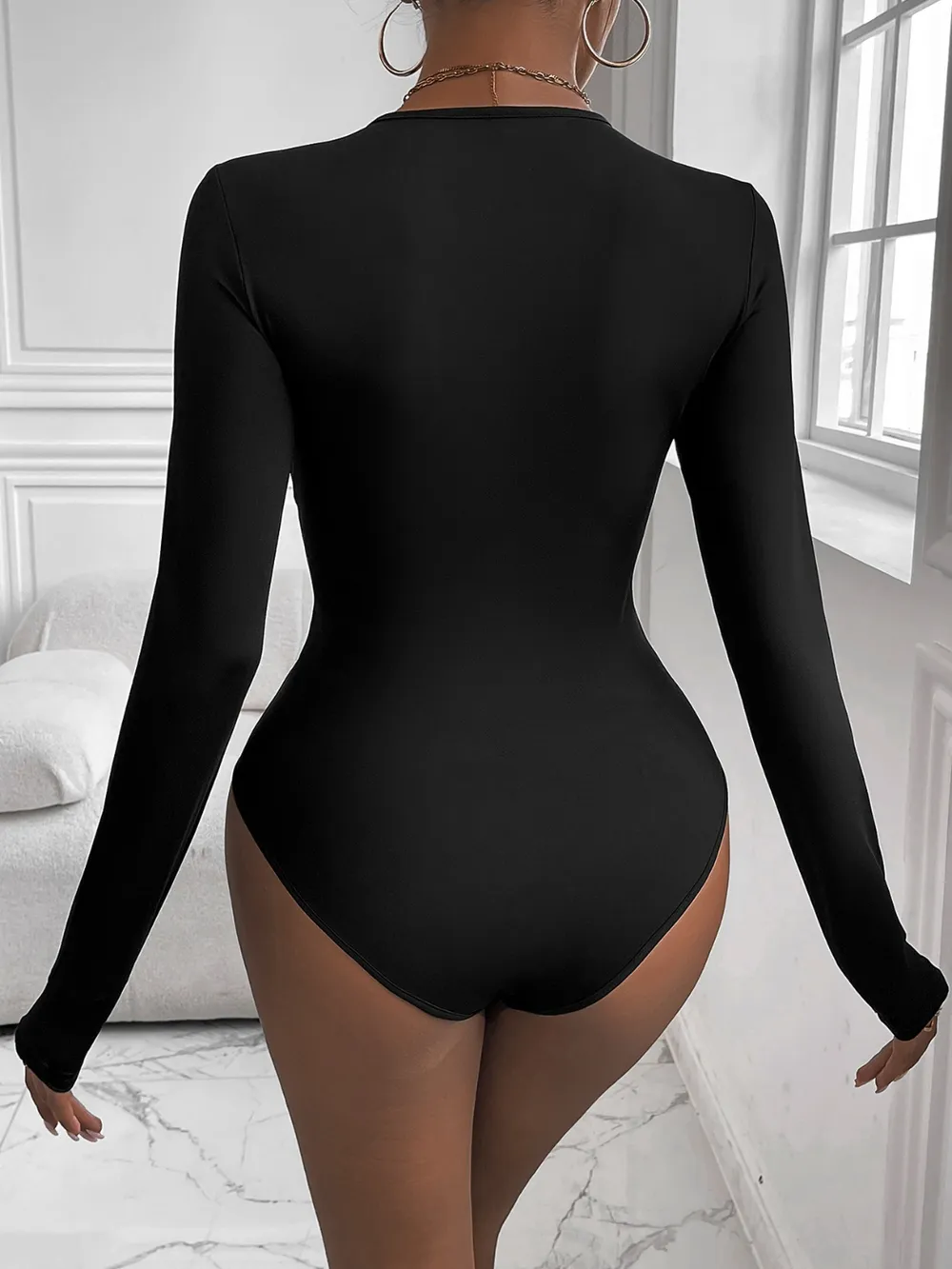 Twisted Round Neck Long Sleeve Bodysuit, image 2