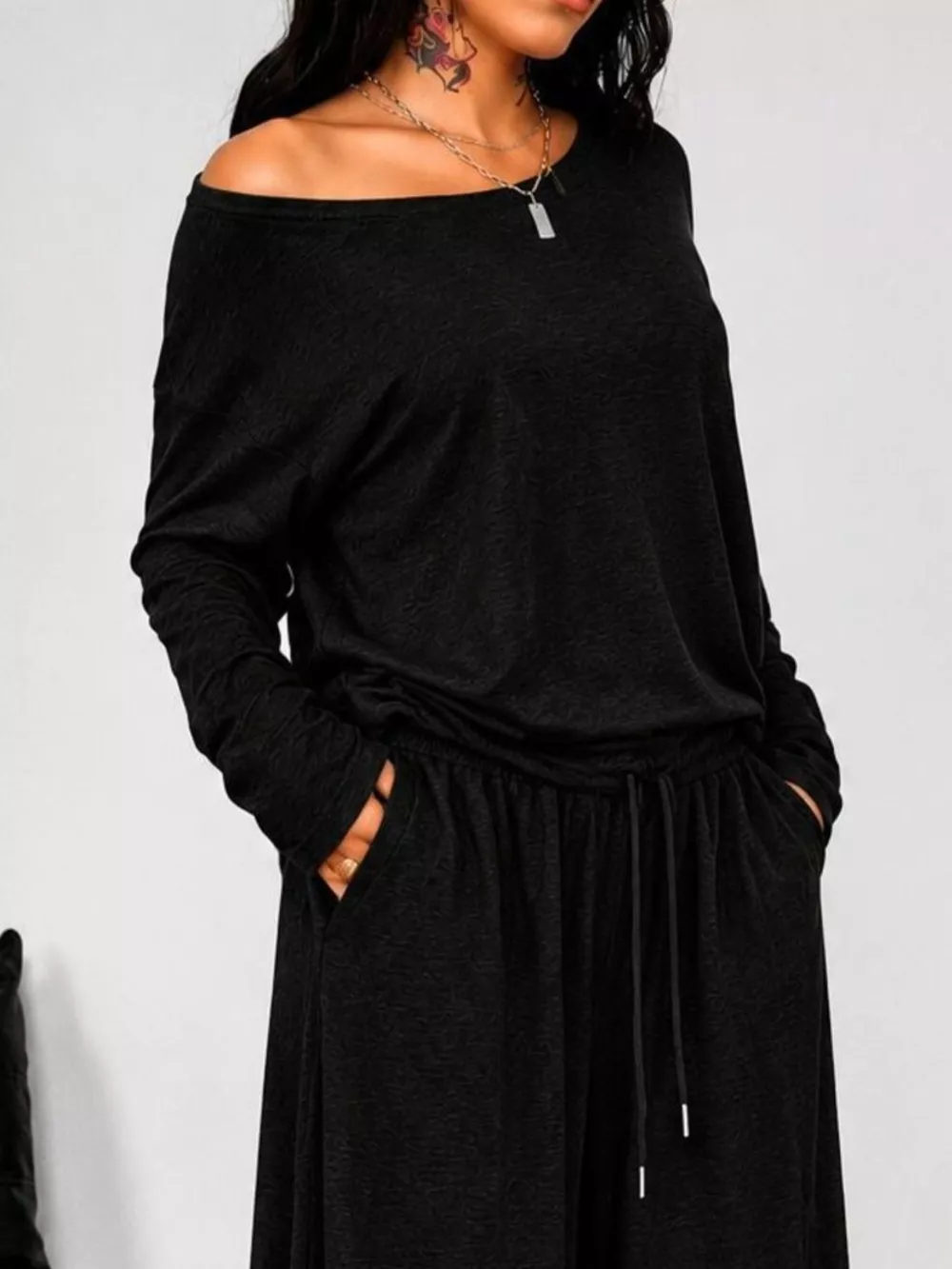 Full Size Comfortable Loose Fit One-Shoulder T-Shirt and Pants Set Plus Size, image 14