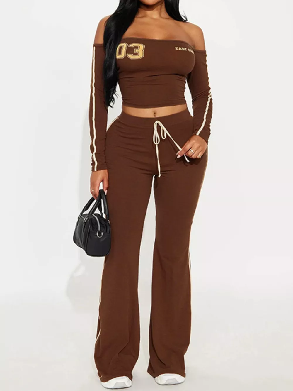 Off-Shoulder Crop Top and Flare Pant Lounge Set