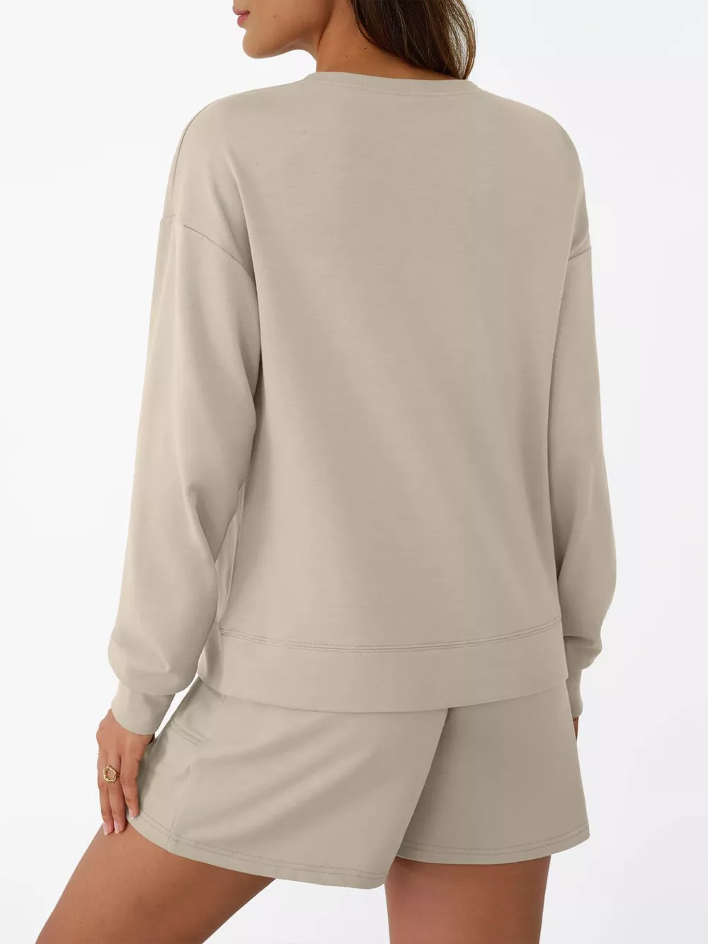 Round Neck Long Sleeve Top and Shorts Set, image 4