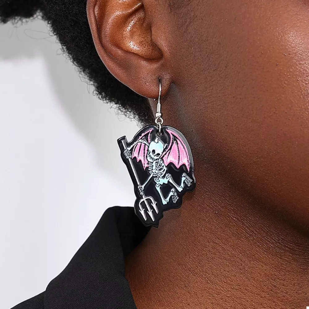 Halloween Spooky Skeleton Devil Wing Dangle Earrings, image 3