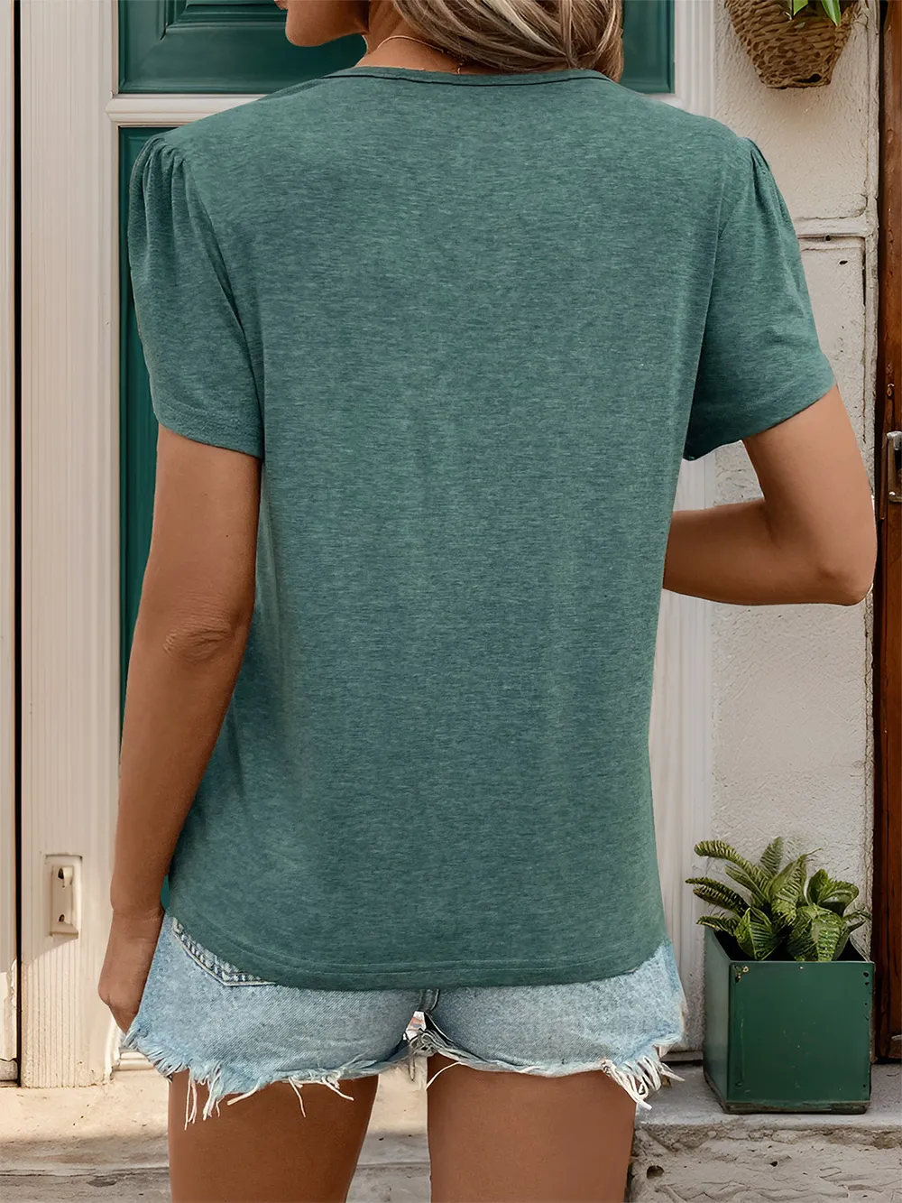 V-Neck Petal Sleeve T-Shirt, image 5