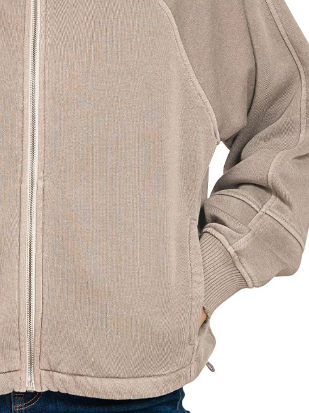 Fleece Pigment Dye Zip Up Hoodie with Pockets, image 3