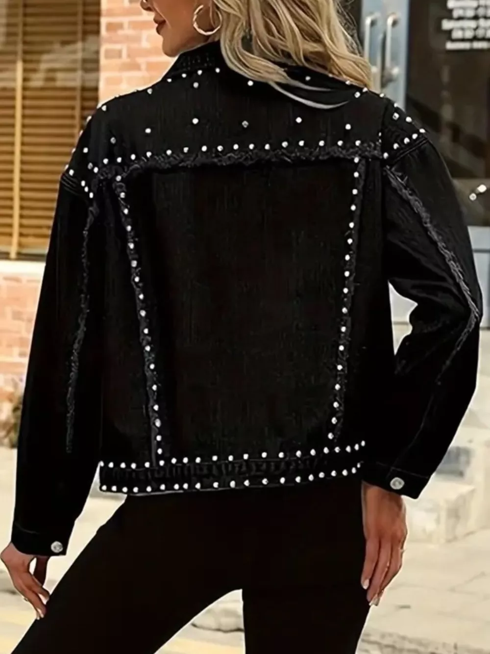 Full Size Studded Button Up Denim Jacket Plus Size, image 3