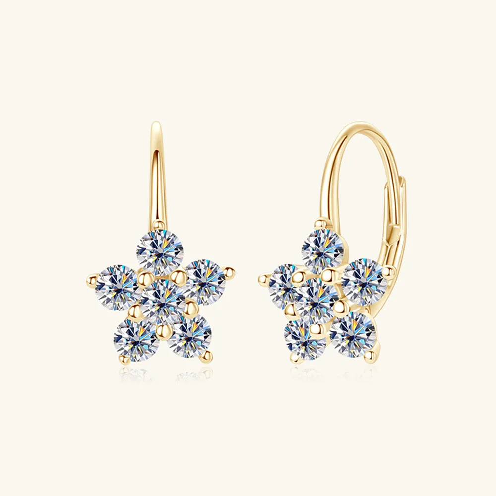 1.2 Carat 925 Sterling Silver Moissanite Flower Huggie Earrings, image 5