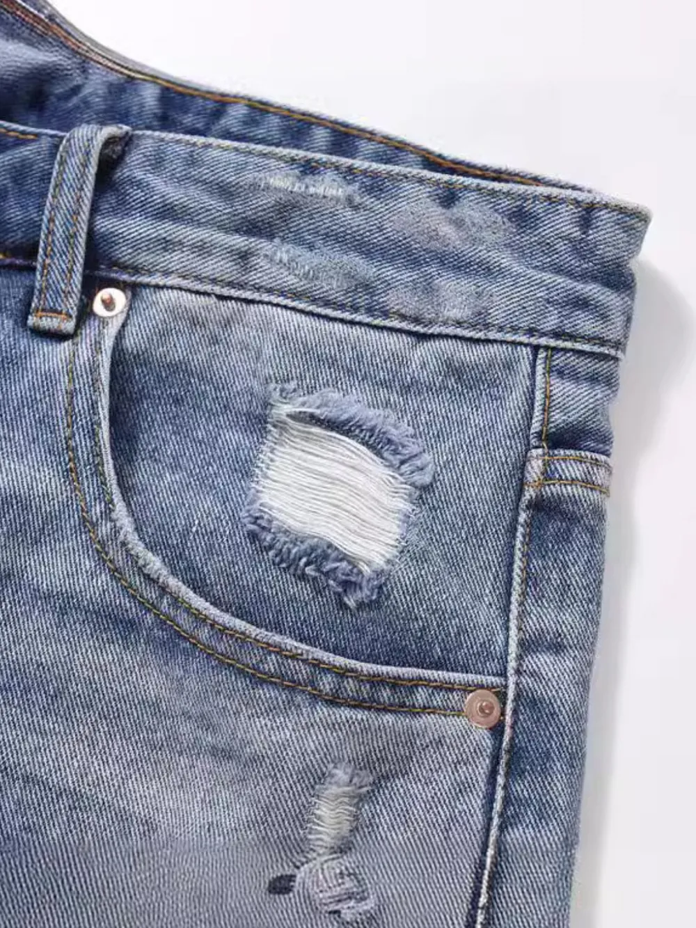 Men's Distressed Denim Bermuda Shorts, image 5