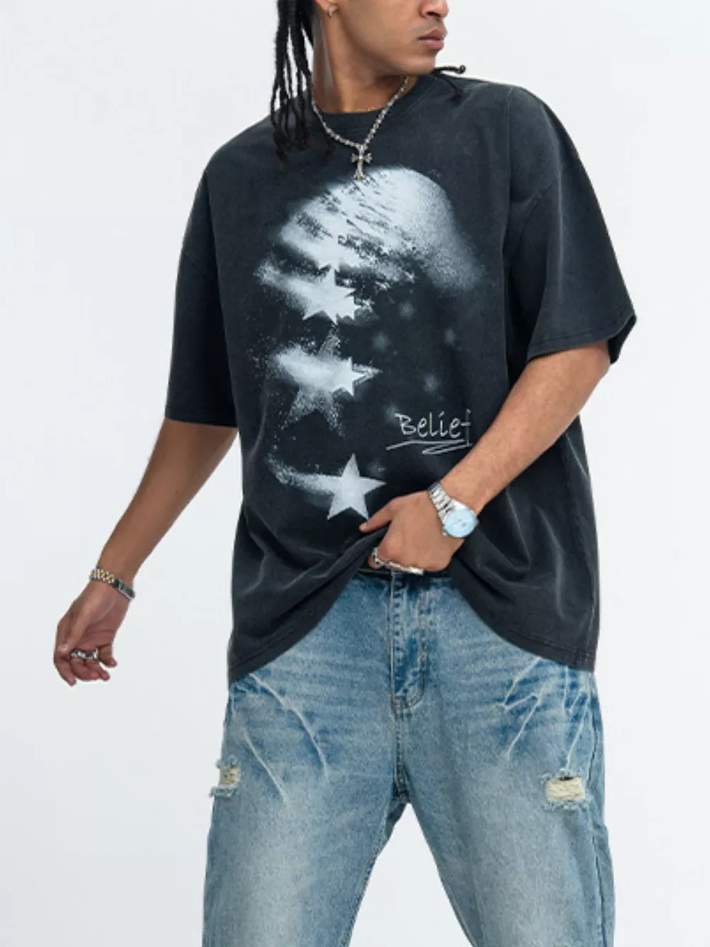 Men's Star Round Neck T-Shirt, image 2