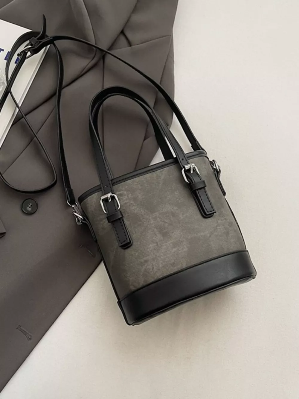 Two-Tone Bucket Crossbody Bag, image 8