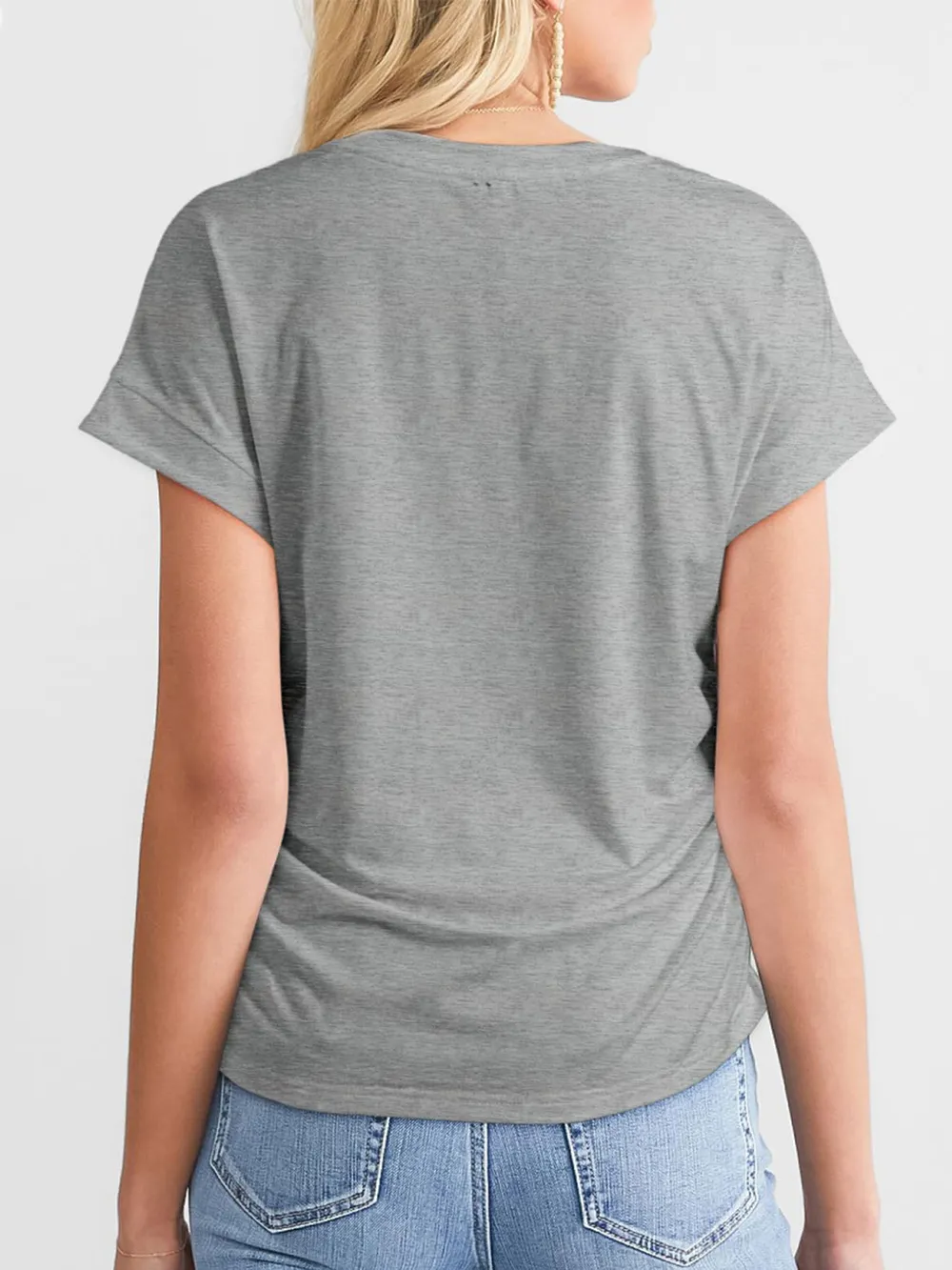 Ruched Round Neck Short Sleeve T-Shirt, image 15