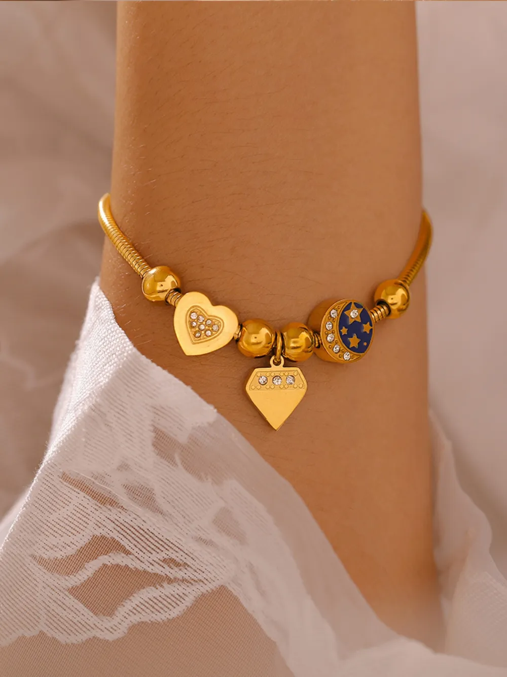 Stainless Steel Rhinestone Charm Bracelet, image 3