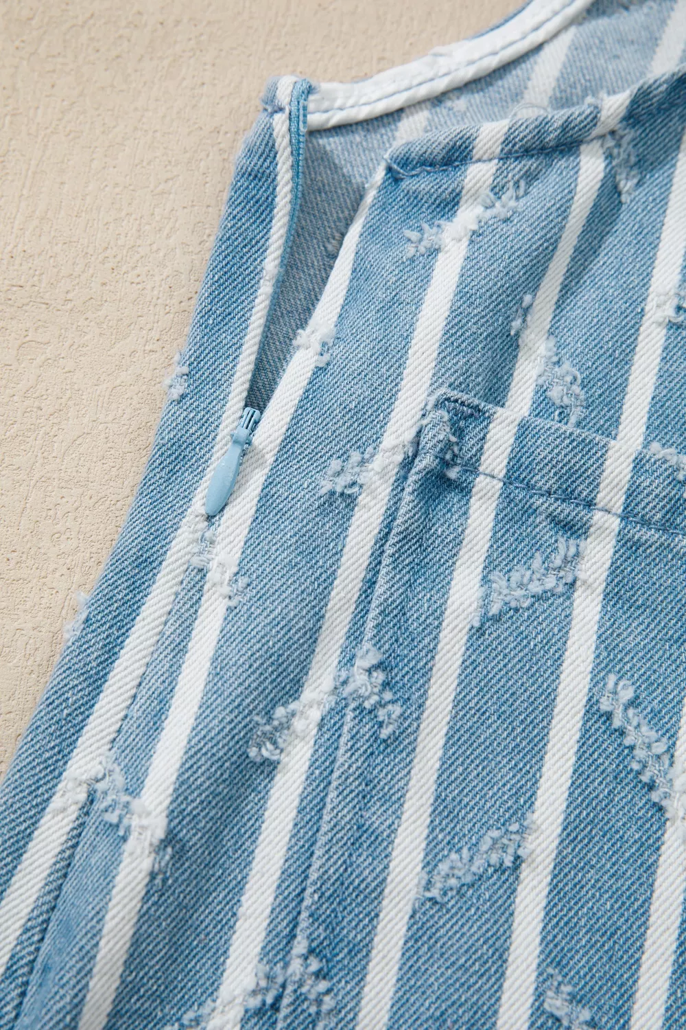 Striped Distressed Ruffled Wide Leg Denim Overalls, image 10