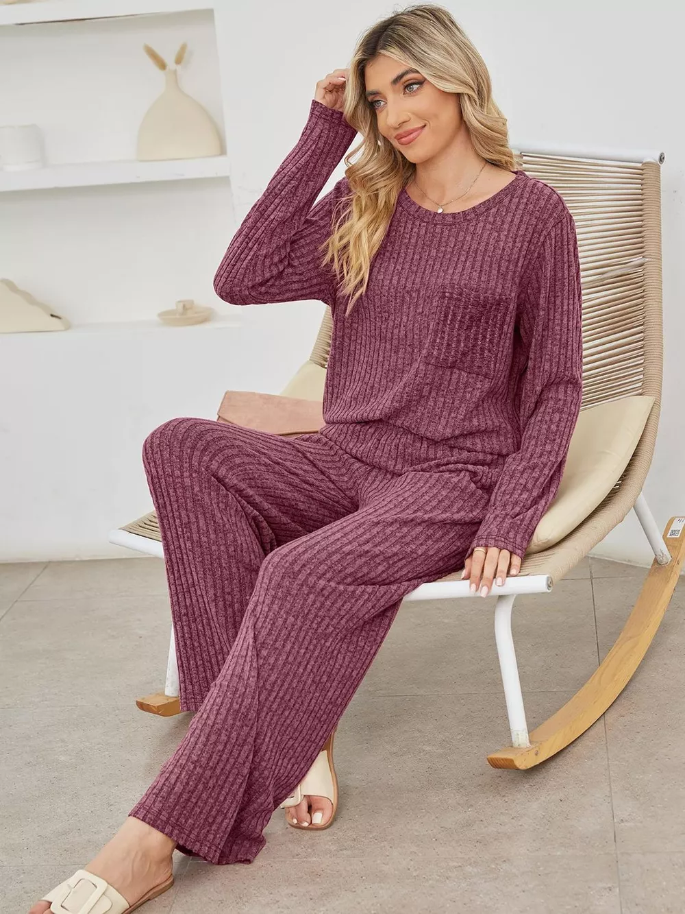 Round Neck Long Sleeve Top and Pants Set, image 36