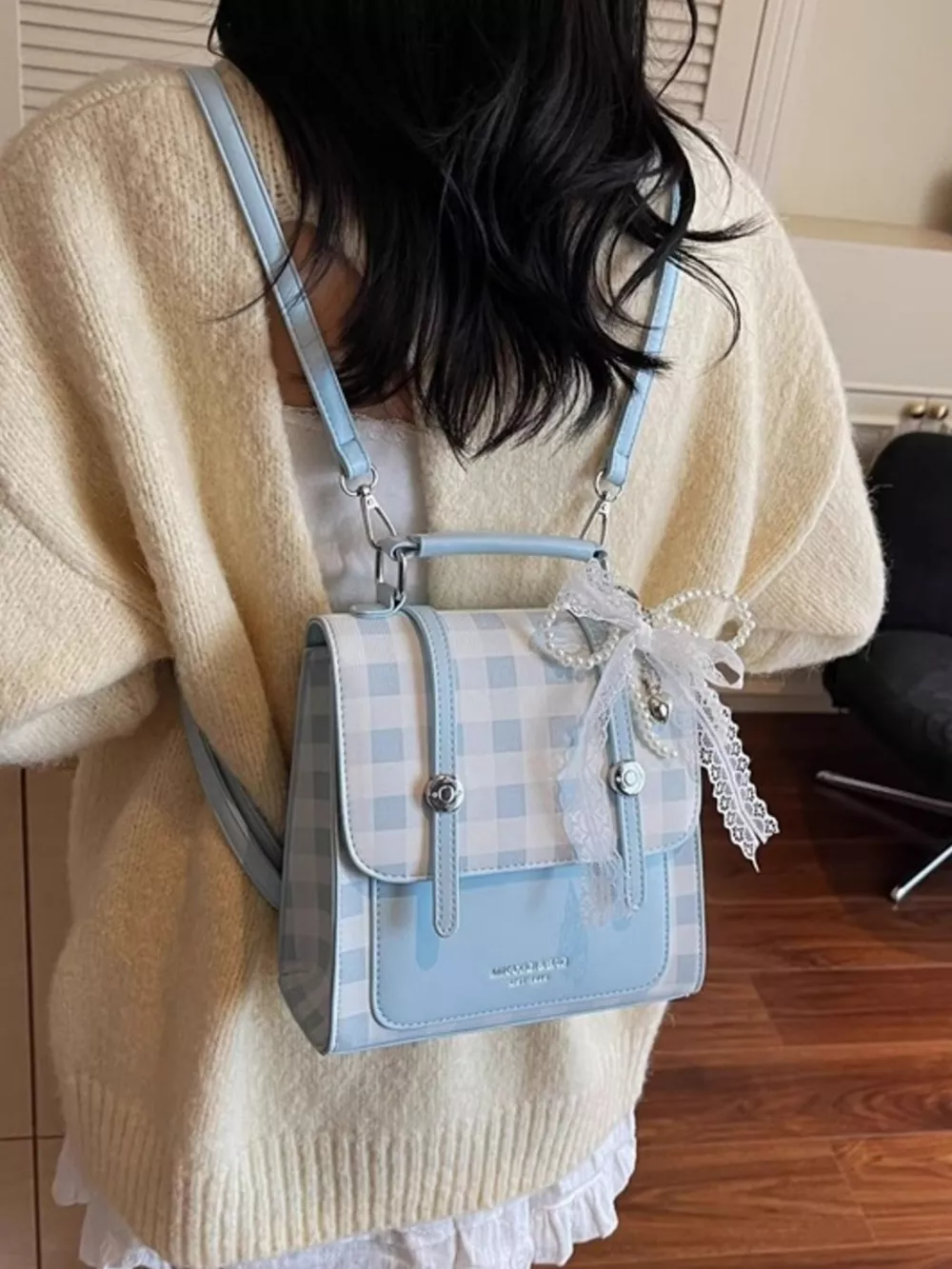 Plaid Lace Decor Backpack Bag, image 5