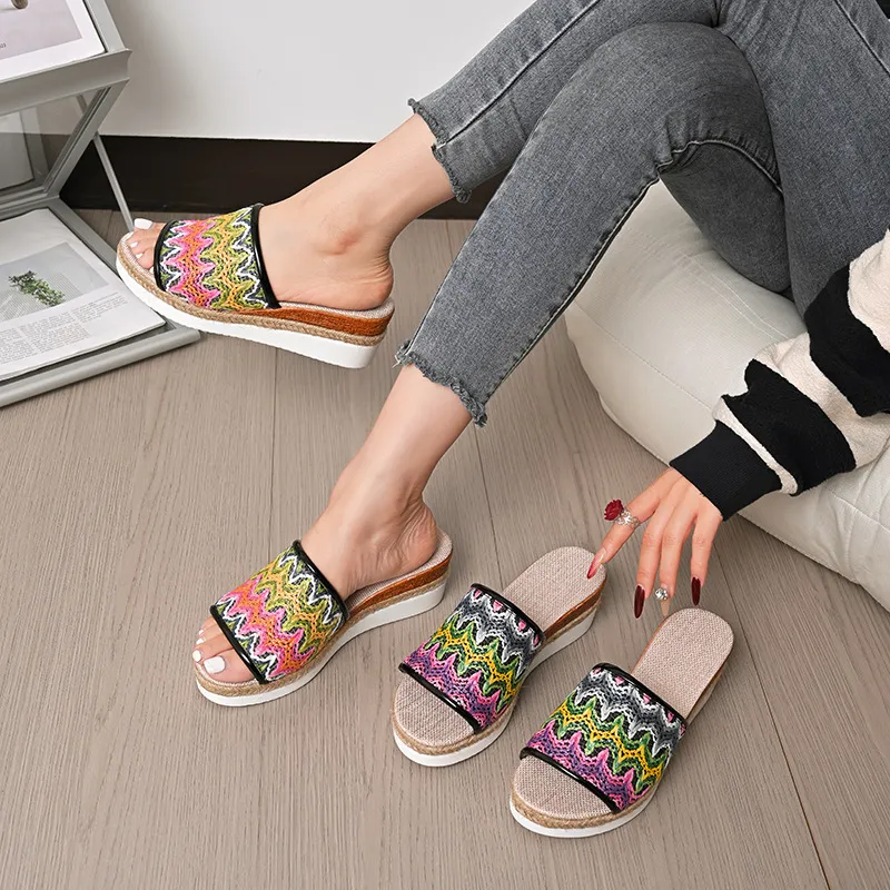 Open Toe Straw Braided Wedge Sandals, image 3
