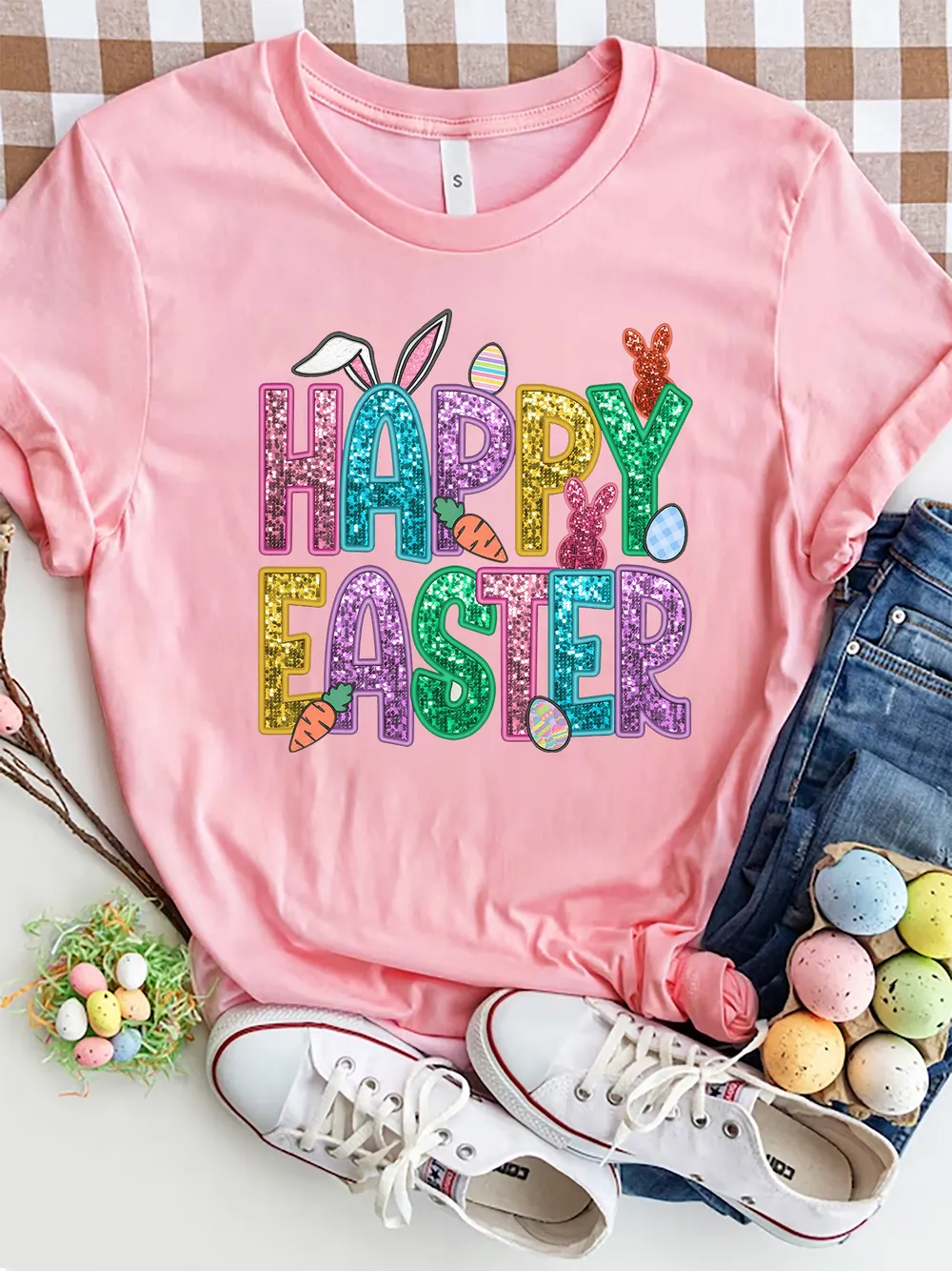 HAPPY EASTER Round Neck Short Sleeve T-Shirt, image 8