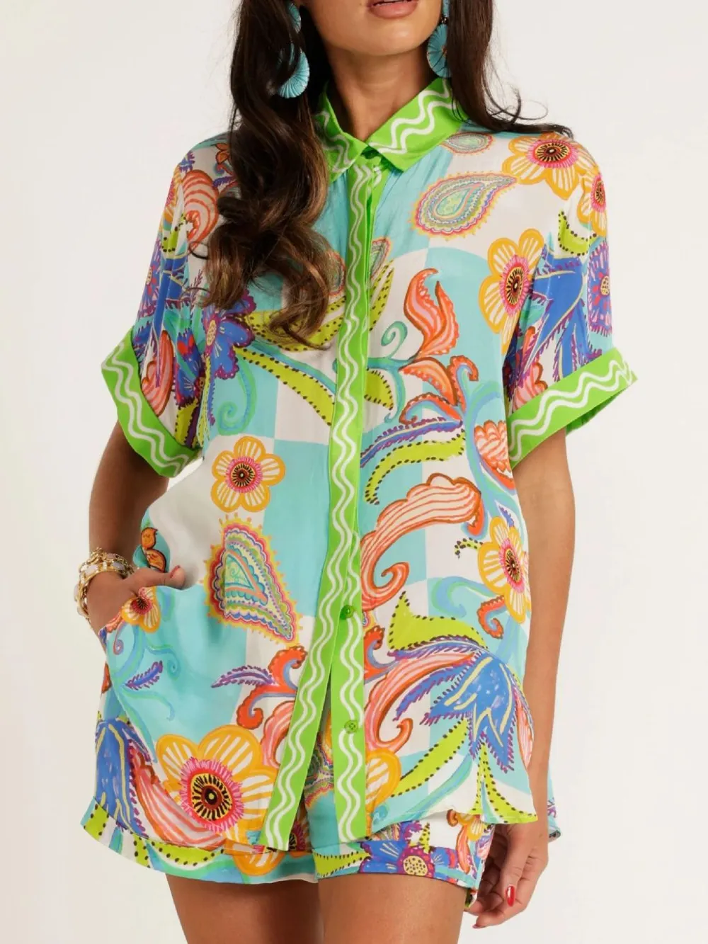 Button Up Half Sleeve Top and Shorts Set, image 7