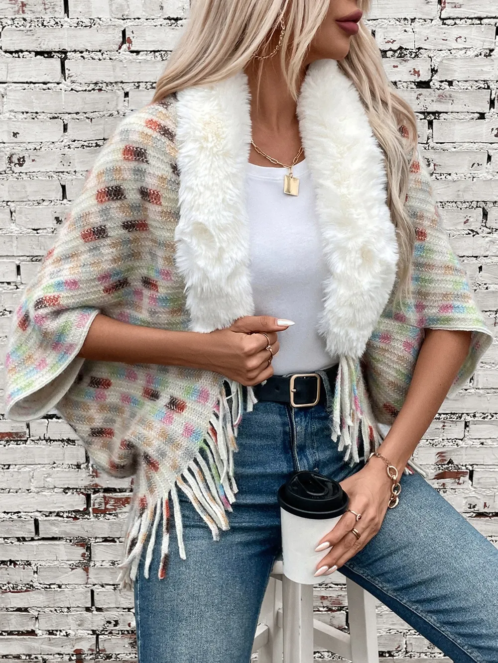 Fringe Fuzzy Open Front Poncho, image 17