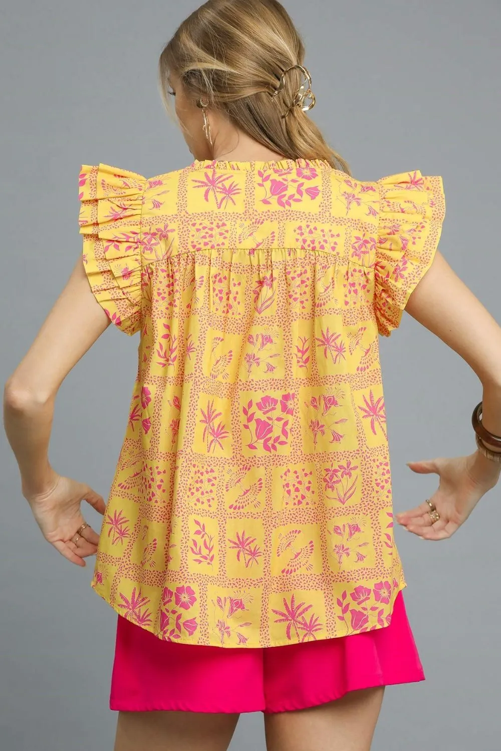 Printed Ruffle Cap Sleeve Blouse, image 3