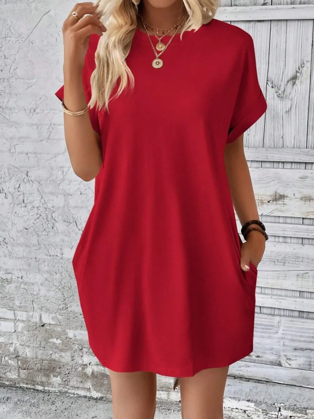 Pocketed Round Neck Short Sleeve Dress, image 22